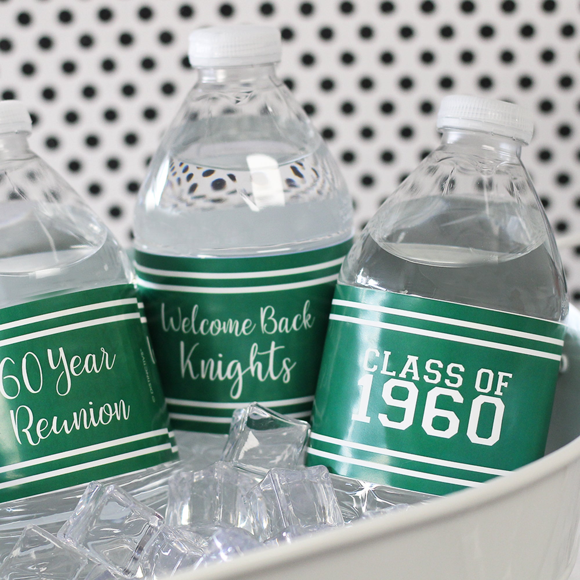 Green Personalized Class Reunion Water Bottle Label Stickers